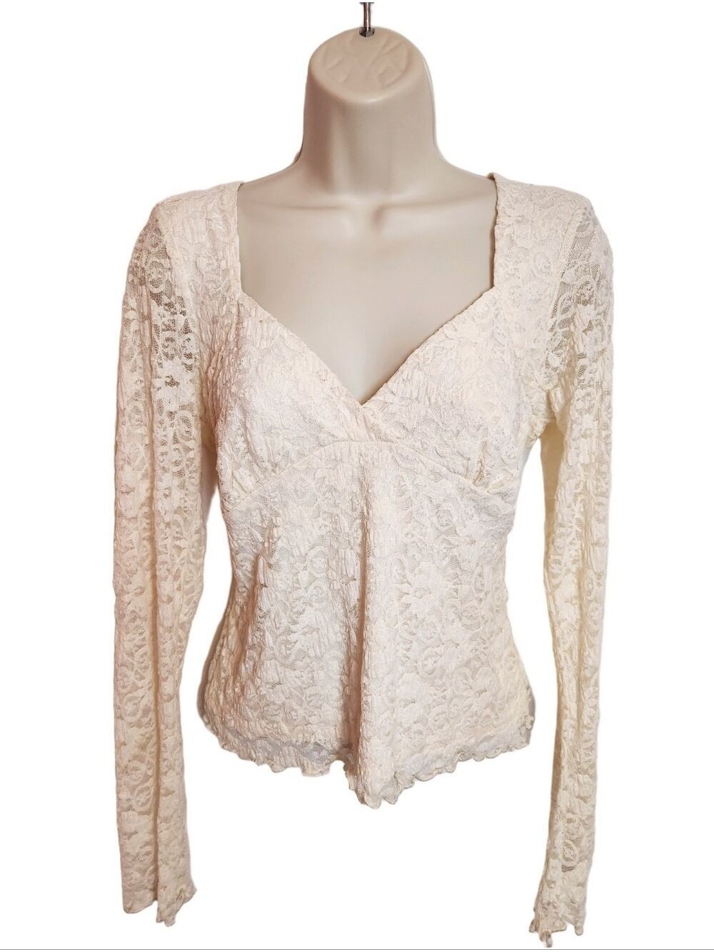 Madden Girl NEW Sheer Back Floral Lace Sweetheart Blouse Top Beige X-Large - Picture 2 of 8